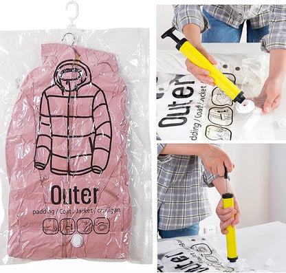 Hanging Vacuum Storage Bags, 2024 New Reusable Hanging Vacuum Storage Bags for Clothes, Coats, Jackets, Hanging Compressible Storage Bag Space Saver Bags with Hand Pumps (Medium, 2Pcs)