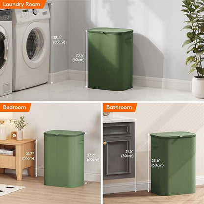 Lifewit 85L Large Laundry Basket with Lid, Laundry Hamper with Plastic Handles and Removable Bag, Foldable Tall Dirty Clothes Hampers for Laundry for Laundry Room, Bedroom, Bathroom, Dorm, Green