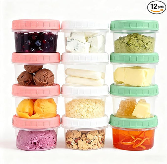 Food Storage Containers - 12 Pack 6.8 oz Freezer Storage Containers with Twist Top Lids, Leakproof, BPA Free, Microwave & Dishwasher Safe Takeout Container - Ideal for Soup and More