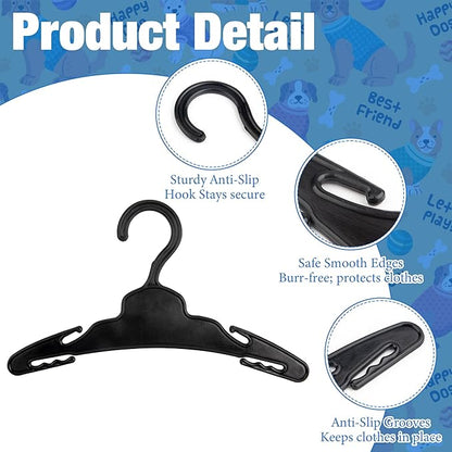 54 Pcs Dog Clothes Hangers 7 Inch Black Plastic Pet Clothes Hanger with Anti-Slip, Pet Clothes Hangers Suitable for Dog, Cat Clothes, Small Pet Clothes, Pet Wardrobe Organization Hangers