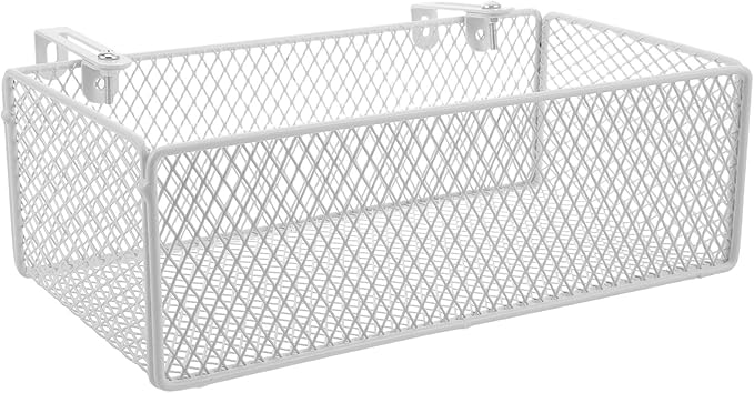 Bedside Organizer - White Bedside Hanging Wire Basket Organizer With Adjustable Hook Spacing - Dormitory Bed Storage Caddy For College Dorm Room Bunk Bed