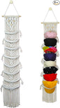 2 Pack 8-Tier Macrame Baseball Cap Organizer With Boho Hooks—Handwoven Boho Cap Holder,Macrame Hat Hangers-Space Saving Wall Storage for Living Room, Bedroom, Entryway