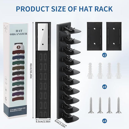 Enwokran Hat Organizer for Baseball Caps 2 Pack - Multilayer Hat Storage Rack with Strong Adhesive, 2 Mounting Options, Holds Up to 40 Hats, Wall/Door Mount for Bedroom Closet(Black)