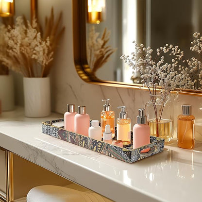 MAONAME Plastic Vanity Tray, Bathroom Counter Tray, Decorative Trays with Handles, Storage Dresser Trays Organizer for Toilet Tank, Jewelry, Makeup, 13.8" x 6" x 1.57"