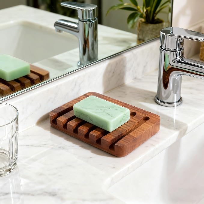 Teak Wood Soap Dish - Bar Soap Holder & Soap Saver for Shower, Bathroom, Sink, Kitchen & Countertop (1)