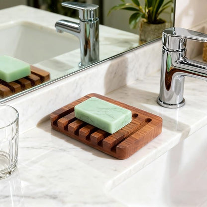 Teak Wood Soap Dish - Bar Soap Holder & Soap Saver for Shower, Bathroom, Sink, Kitchen & Countertop (1)