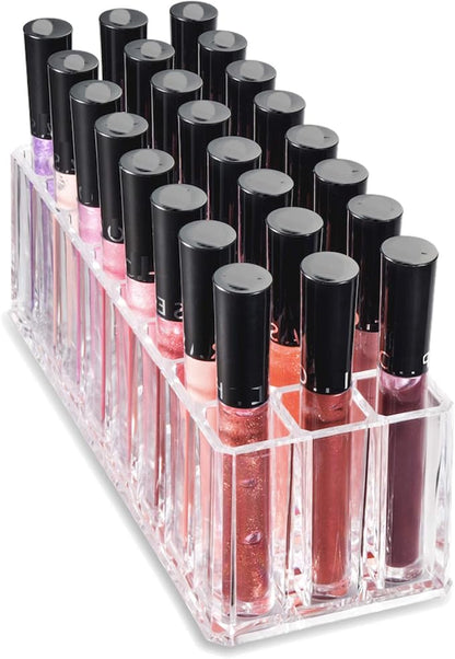Acrylic Lip Gloss Organizer Makeup Storage Organization Refillablle Container Beauty Display Case 24 Space to Organize Tall Lip Gloss Lipsticks (2)