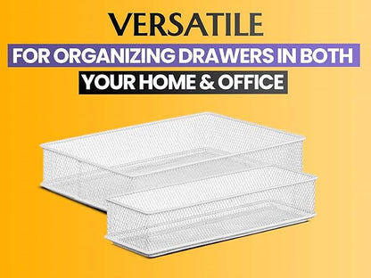 YBM HOME White Mesh Drawer Cabinet and or Shelf Organizer Bins, School Supply Holder Office Desktop Organizer Basket (96, 3x9x2 Inch)