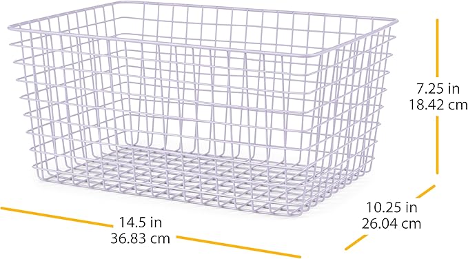 Whitmor 4 Pack Lavender Wire Storage Baskets for Organizing Office, Metal Storage for Pantry, Kitchen Bins & Freezer