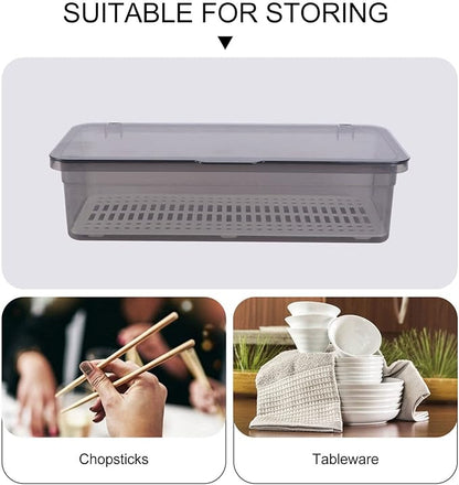 MAGICLULU Plastic Chopsticks Drain Storage Box - Kitchen Utensil Organizer with Lid, Tableware Container for Silverware, Cutlery