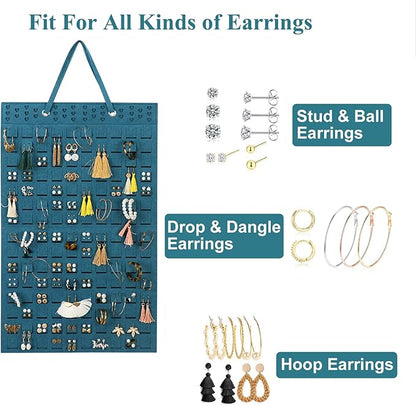 Resovo Hanging Earrings Organizer, Wall Earring Holder with 20 Hooks, Holds Up To 300 Pairs, Compact Design, Soft Material-Dark Green
