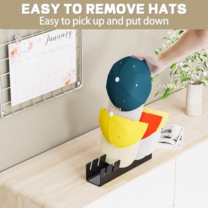 Hat Stand for Baseball Caps, 2 Pcs No Install Acrylic Hat Organizer for 14 Baseball Caps, Hat Holder Hat Storage Hat Display Baseball Cap Rack for Bedroom, Closet, Dresser, Office (Black)