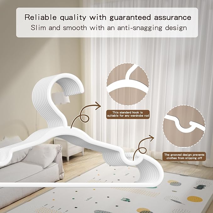 60 Pack Baby Plastic Hangers,12.83" Ultra-Thin,Non-Slip Hangers for Children. Ideal for Closets and Nurseries.Designed for Newborns and Children's Clothing,Including Trousers,Coat,Dresses.(White)