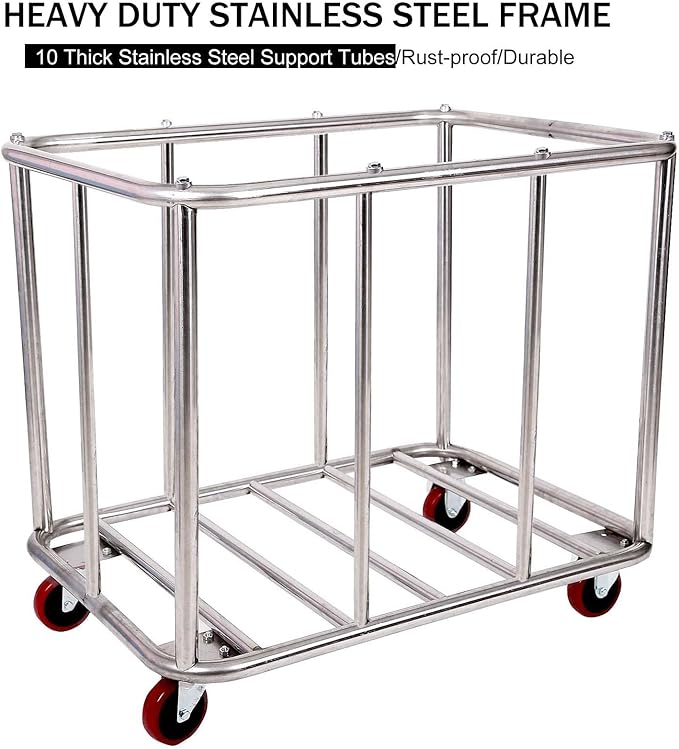 Laundry Cart Commercial/Home,12 Bushels Heavy Duty Large Stainless Steel Rolling Laundry Basket with Wheels for Hotel School Laundry，for Laundry/Sundries Organizer and Storage,286LBS Load