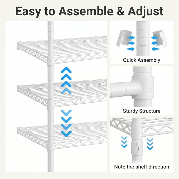 Wall Mounted Closet System – Adjustable Clothing Rack with 6 Hanging Clothes Rods( 4 Expandable Rods) & 6 Shelves, Heavy Duty Industrial Pipe Clothes Rack for Closet Organizer and Storage, White