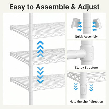 Wall Mounted Closet System – Adjustable Clothing Rack with 6 Hanging Clothes Rods( 4 Expandable Rods) & 6 Shelves, Heavy Duty Industrial Pipe Clothes Rack for Closet Organizer and Storage, White