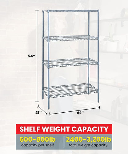 Quantum Storage Systems WR54-2142GY Wire Shelving 4 Shelf Wire Starter Units, 21" x 42" x 54", Gray Epoxy