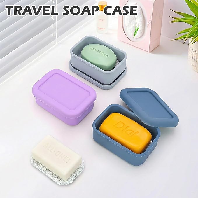 AIDIMMING Leak Proof Silicone Travel Soap Case with Draining Layer, Compact Portable Soap Container, Shatterproof Soap Holder for Traveling, Camping, Gym, Bar Soap Caddy (Dark Blue)