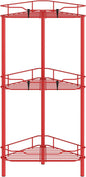 HuggieGems 3 Tier Floor Standing Corner Shower Caddy Organizer Shelf with Hooks, Bathroom Shelves Stand Rack, Red