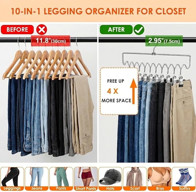 Pants Hangers Space Saving with Clips,Closet Organizers and Storage,20 Non-Slip Rubber Clips Metal Legging Organizer for Jeans Skirt Home Essentials,Dorm Room Essentials for College Students Girls Guy
