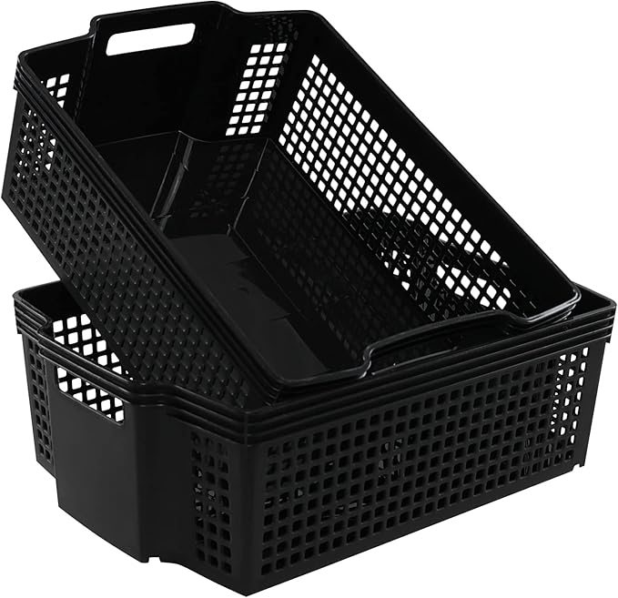 Large Storage Basket, Stackable Open Storage Bin, Black, Pack of 2, F