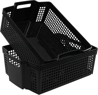 Large Storage Basket, Stackable Open Storage Bin, Black, Pack of 2, F