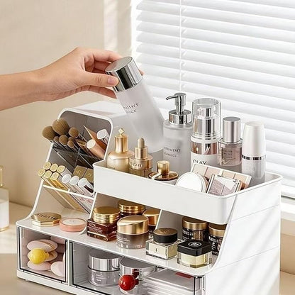 Makeup Organizer with Drawers for Vanity,Bathroom Countertop Organizer with Brushes Holder,Skincare Storage Organizer,Perfect Cosmetic Display Case for Your Beauty Essential