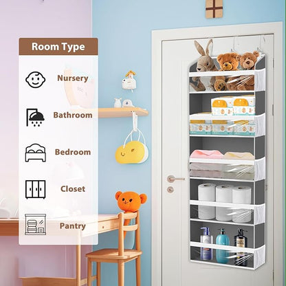 KYEVIS Over the Door Hat Organizer for Baseball Caps, Hold up to 60 Hats Rack Storage for Door/Closet/Wall, Clear Pockets Hanging Hat Holder for Baseball Caps with 10 Mesh Pockets, Grey