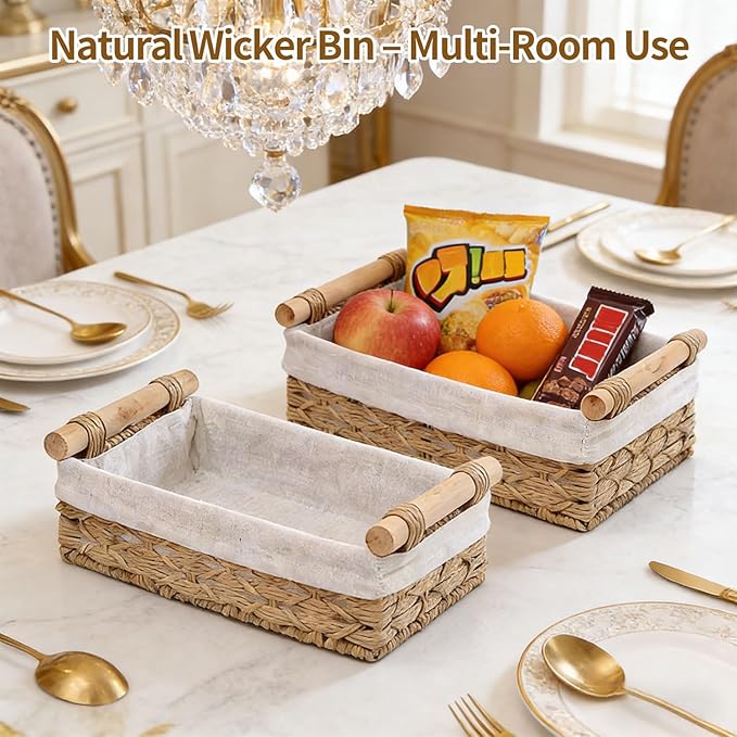 Storage Basket Wicker Baskets for Organizing, Storage Bins for Countertop & Toilet Paper, Toilet Tank Top Organizer (Set of 2, Beige)