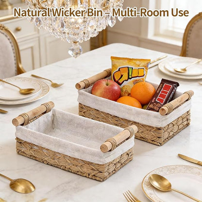 Storage Basket Wicker Baskets for Organizing, Storage Bins for Countertop & Toilet Paper, Toilet Tank Top Organizer (Set of 2, Beige)