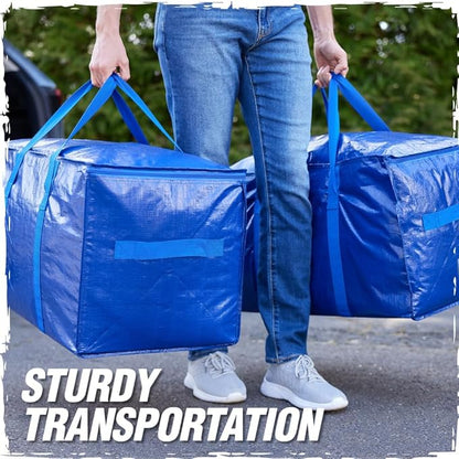 RUGGED RHINO 8 Pack Heavy Duty Extra Large Moving Bags, Durable Bag with Strong Handles and Zipper, Moving Boxes Alternative for College Packing, Holiday Décor, Space Saving Storage with Label, Clear
