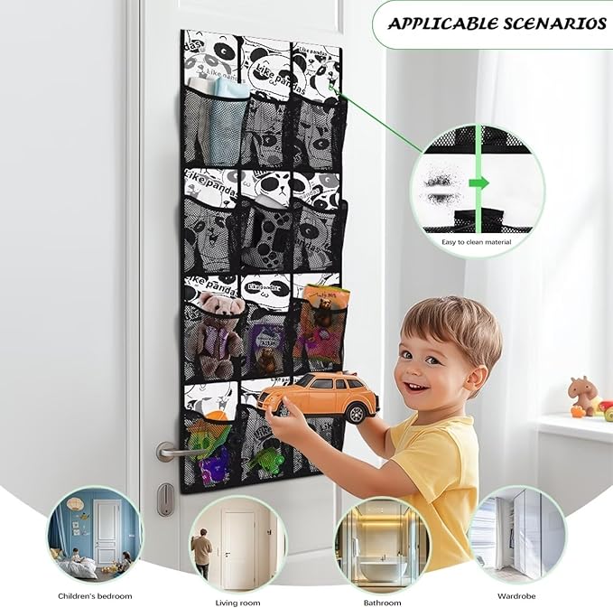 12 Pockets Shoe Organizer Over The Door Large Pockets Cartoon Panda Over The Door Closet Organizer Easy to Install Shoe Holder Hanger for Living Room