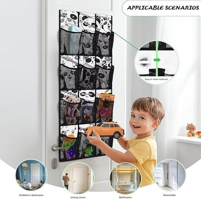 12 Pockets Shoe Organizer Over The Door Large Pockets Cartoon Panda Over The Door Closet Organizer Easy to Install Shoe Holder Hanger for Living Room
