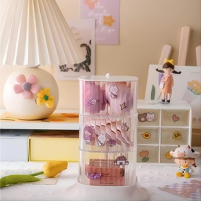 Hair Accessory Organizer, 3-Layer Rotating Clear Hair Tie Organizer for Hair Clips, Headbands, Hair Ties, Earring, Necklace, Ring, Jewelry Boxes & Organizers for Girls & Women (3-Layer，White)