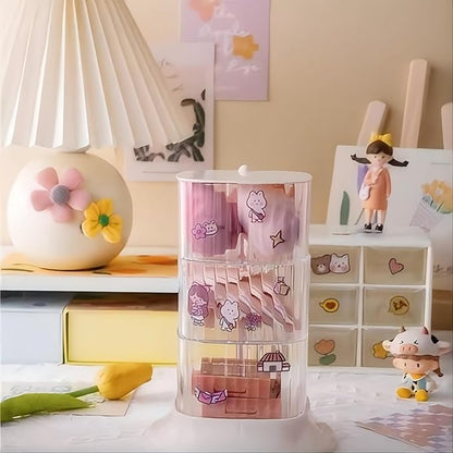 Hair Accessory Organizer, 3-Layer Rotating Clear Hair Tie Organizer for Hair Clips, Headbands, Hair Ties, Earring, Necklace, Ring, Jewelry Boxes & Organizers for Girls & Women (3-Layer，White)