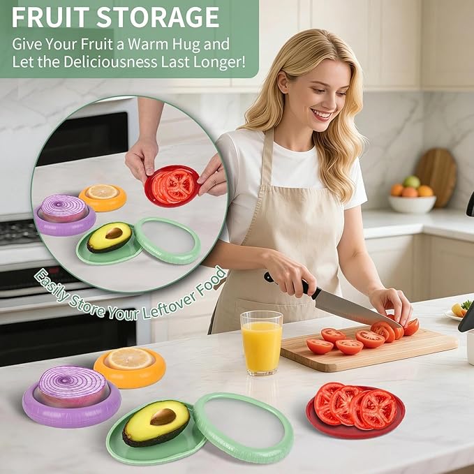 Avocado Saver Set of 4 Silicone Stretch Food Storage Pods, Reusable Produce Saver Containers for Fridge,Onion Keeper Lemon Tomato Vegetable Fresh Keeper