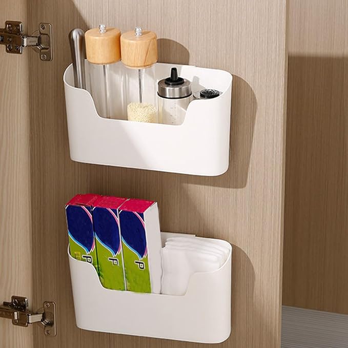 Plastic Wall Mount Organizer, Adhesive Cabinet Door Organizer, 2PCS Plastic Wall Mount, 9.2x4.3x2.7 Spacious Cabinet Door Storage, Bathroom for Kitchen