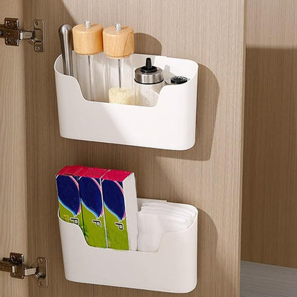 Plastic Wall Mount Organizer, Adhesive Cabinet Door Organizer, 2PCS Plastic Wall Mount, 9.2x4.3x2.7 Spacious Cabinet Door Storage, Bathroom for Kitchen
