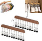 Closet Organizer with 10 Clips, Space Saving Hanging Closet Organizer, Space-Saving Hat Scarf Clothespins for Jeans Skirts Socks Pant Hangers (Brown-10 Clips, 2PCS)