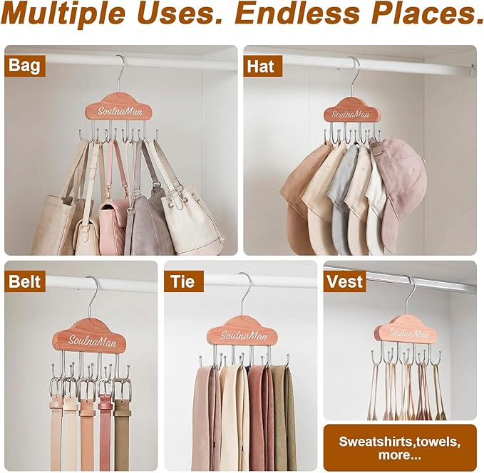 Cedar Wooden Belt Hanger,Belt Organizer,2 PCS Belt Hanger for Closet,Tie Organizer for Men with 8 Hooks,Tie Rack for Belt, Bra, Tank Top, Tie, Hat, Purse