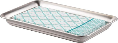 iDesign Metal Vanity Tray, Non-Slip Guest Towel Board for Bathroom, Kitchen, Office, Craft Room, Countertops, Closets, 6.5" x 10" x 1", Brushed Stainless Steel