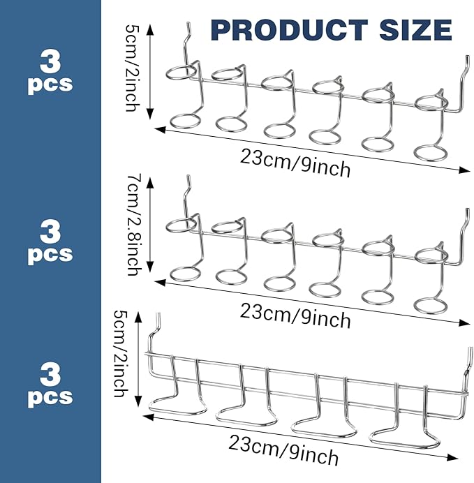 9 Pcs Pegboard Screwdriver Holders Organizer Pegboard Plier Holders Stainless Steel Peg Board Tool Utility Hooks Accessories Shelving Display Multi-Ring Tool Racks for Shop Store