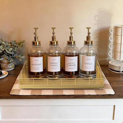 Large Bathroom Vanity Tray – 13" x 8" Oak Decorative Wooden Tray for Bathroom Countertop & Vanity Organizer, Rectangular Wood Tray for Perfume, Skincare, Storage, Vanity Dresser Counter Decor, Gold