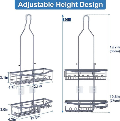 Shower Caddy, Upgraded Extended Length Shower Caddy Over Showerhead No Blocking to Showerhead, Rustproof Bathroom Organizers and Storage with Hooks Shampoo Soap Holder, Large Hanging Caddy