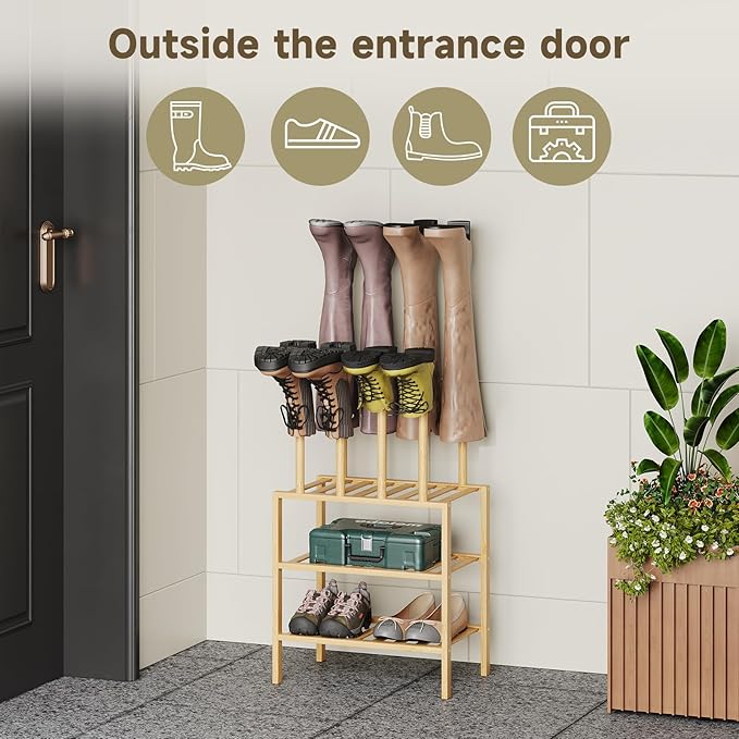 Boot Rack for Tall Boots Organizer,3-Tier Multiuse Shoe Rack and Boot Storage Rack,for Tall Boots,Sneakers,High-Heel (Natrual, 3-tier-short)