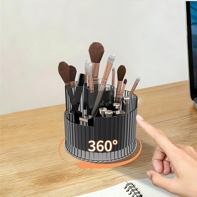 360° Rotating Makeup Brush Holder Organizer, 5 Slot Make up Brushes Cup for Cosmetics, Nail Polish, Art Supply, Skincare, Perfume, Bathroom Vanity Desktop Organizer - Clear gray