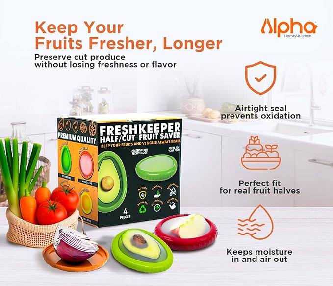 Avocado Saver & Onion Storage – Set of 4 BPA-Free Food Containers with Silicone Lids – Reusable Fruit and Veggie Savers, Fresh Pods for Food – Perfect for Tomato Holder, Garlic, Lemon & More