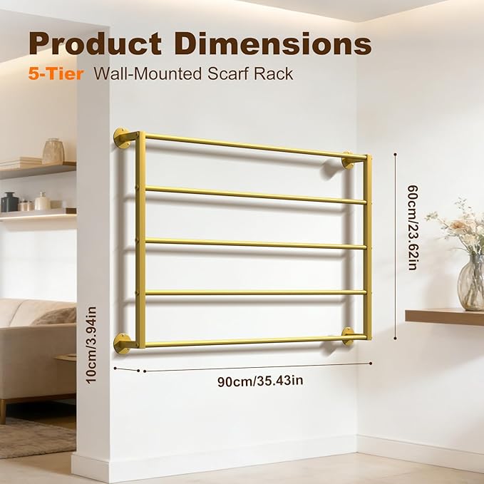 Wall Mounted Scarf Rack, Ties Silk Scarves Towels Storage Multifunctional Metal Rack, Space-Saving Wrapping Paper Organizer Ribbon Holder Wall Display Rack for Flower Shops