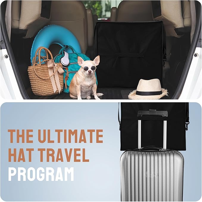 Wonderjune 2 Pcs Hat Storage Box Upgrade Stackable Organizer with Lids Cowboy Hat Box Large Square Bag Foldable Closet Sheet Organizer Travel Container for Men Women(Black)