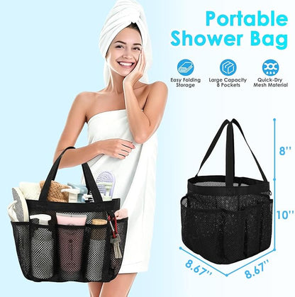 Fammart Mesh Shower Caddy Portable for College Dorm Room Essentials, Odorless Polyester Large Shower Tote Bag with Dual Handles, 8-Pocket Quick-Dry Toiletry Organizer for Travel, Beach, Camping, Gym